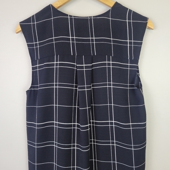 Leith Everyday Shift Dress Window Pane Plaid Pockets Sleeveless Black White S - Picture 5 of 10